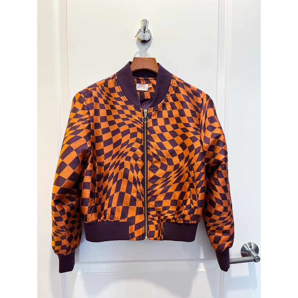 Gorman Bomber Jacket in Orange & Purple Jacquard, Size 6, Like New - Picture 2 of 16